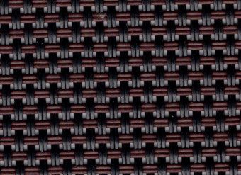 A mostly black fabric with red horizontal weavings.